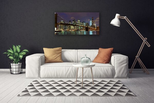 Tablou pe panza canvas Bridge City Arhitectura Gri Maro Albastru