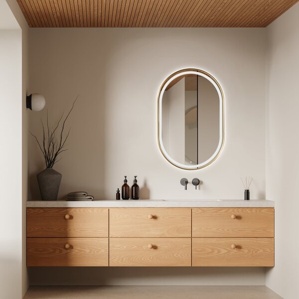 Ars Longa Eclisse oglindă 60x90 cm oval cu iluminare auriu LED-ECLISSE6090-Z