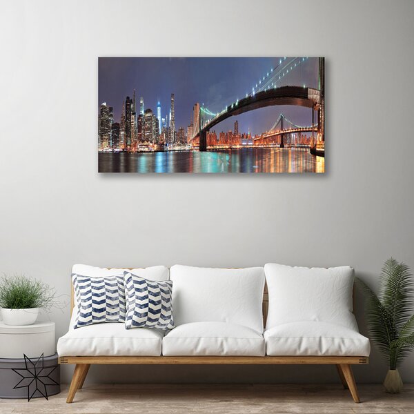 Tablou pe panza canvas Bridge City Arhitectura Albastru Maro Negru Gri