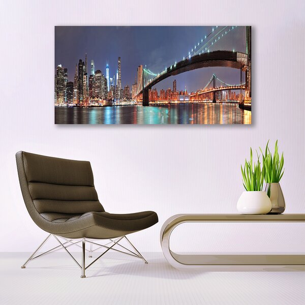 Tablou pe panza canvas Bridge City Arhitectura Albastru Maro Negru Gri