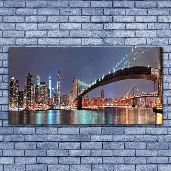 Tablou pe panza canvas Bridge City Arhitectura Albastru Maro Negru Gri
