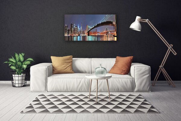 Tablou pe panza canvas Bridge City Arhitectura Albastru Maro Negru Gri
