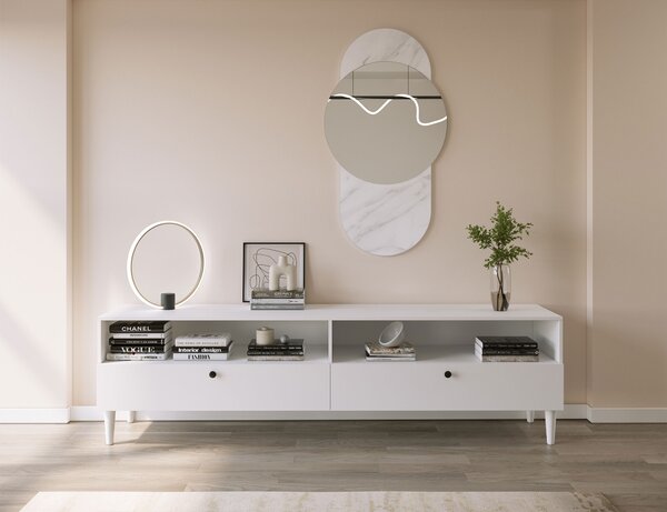 Comoda TV cu raft si dulapuri DULLUM 200x58cm, alb