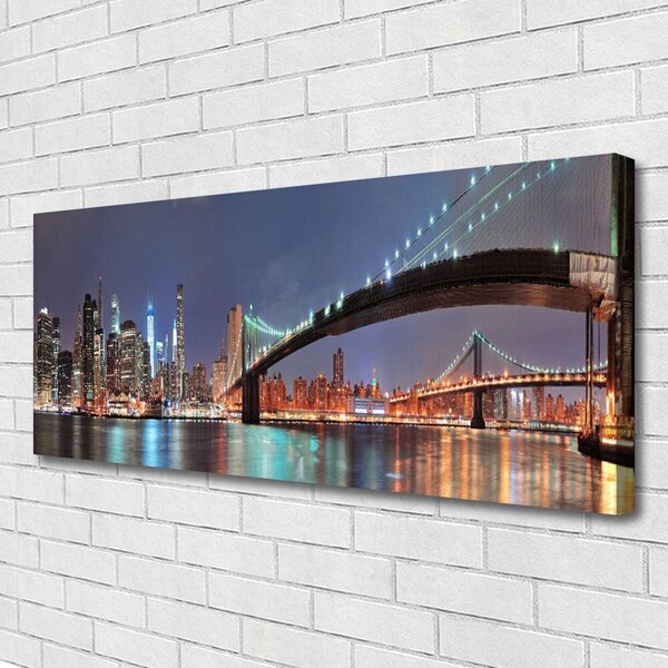 Tablou pe panza canvas Bridge City Arhitectura Albastru Maro Negru Gri
