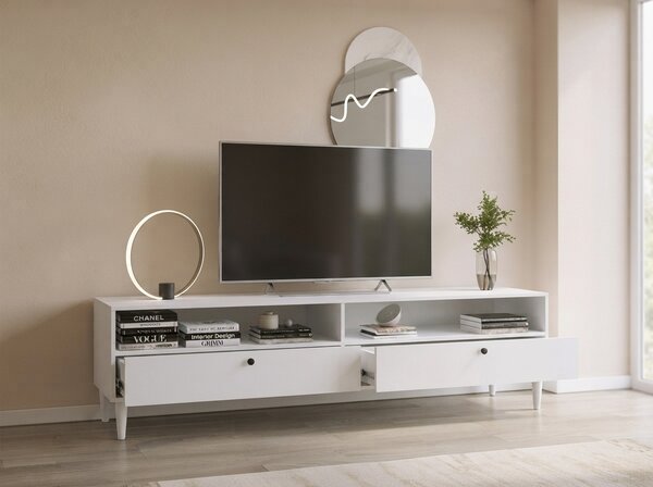Comoda TV cu raft si dulapuri DULLUM 200x58cm, alb