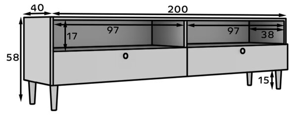 Comoda TV cu raft si dulapuri DULLUM 200x58cm, alb