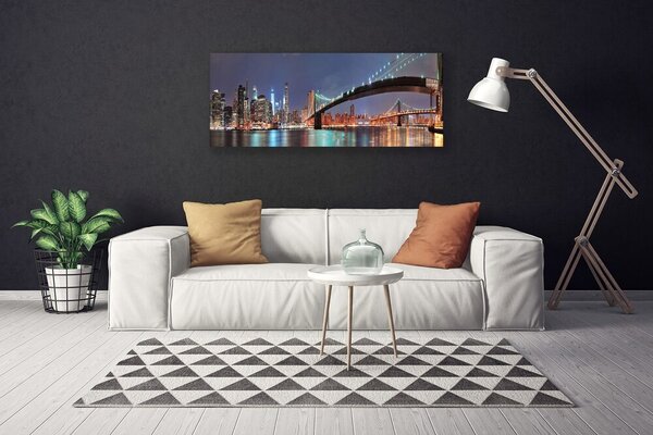 Tablou pe panza canvas Bridge City Arhitectura Albastru Maro Negru Gri
