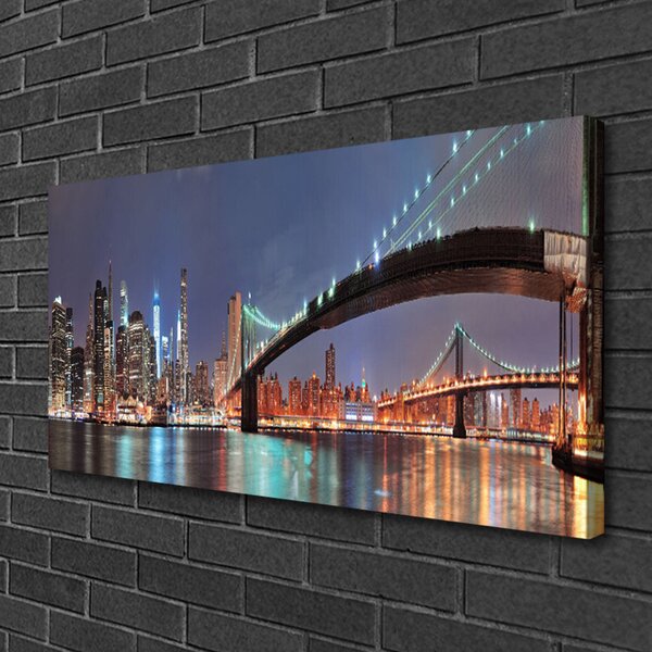 Tablou pe panza canvas Bridge City Arhitectura Albastru Maro Negru Gri