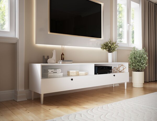 Comoda TV cu raft si dulapuri DULLUM 200x58cm, alb