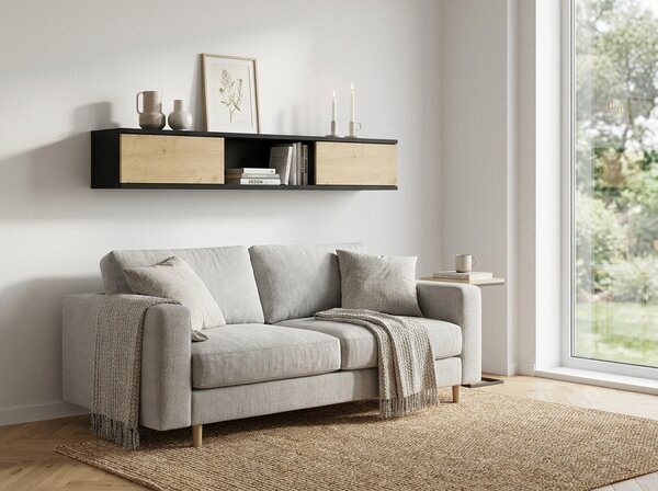 Polita de perete cu dulapuri LANZZI 120 cm, negru/stejar