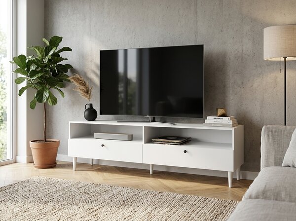 Comoda TV cu raft si dulapuri DULLUM 200x58cm, alb