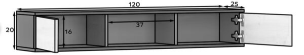 Polita de perete cu dulapuri LANZZI 120 cm, negru/stejar