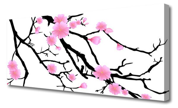 Tablou pe panza canvas Ramuri Flori Art Brown roz