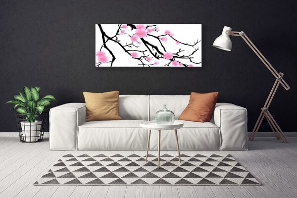 Tablou pe panza canvas Ramuri Flori Art Brown roz