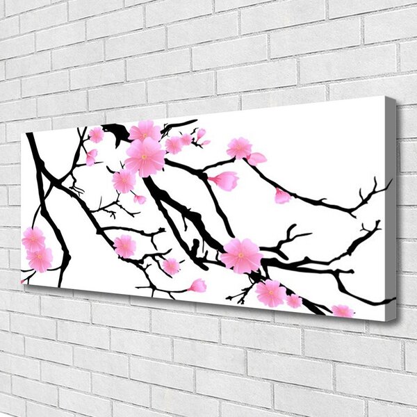 Tablou pe panza canvas Ramuri Flori Art Brown roz