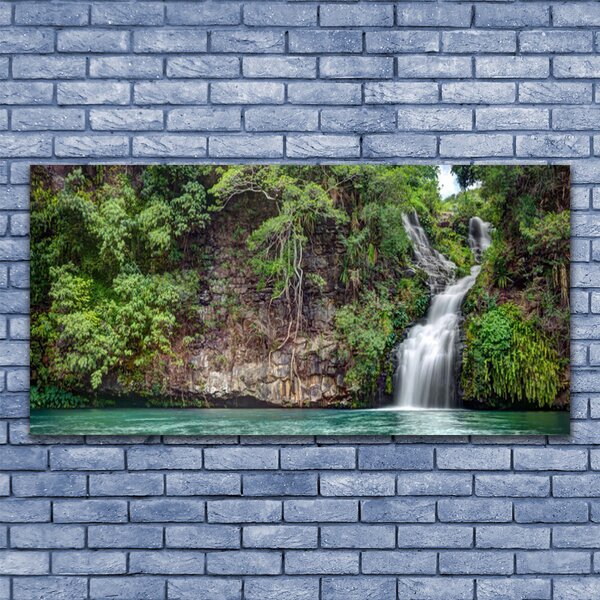 Tablou pe panza canvas Cascada Rock Natura Alb Albastru Gri Verde