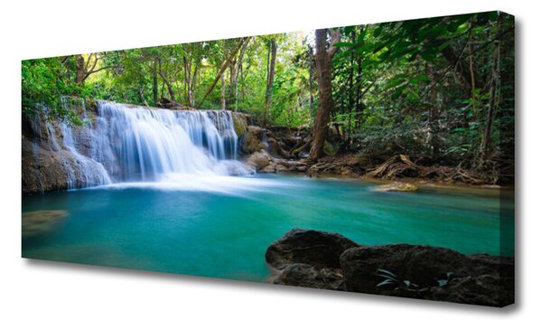 Tablou pe panza canvas Cascada Lake Forest Natura Albastru Maro Alb Verde