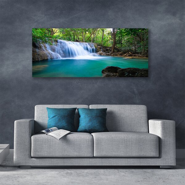 Tablou pe panza canvas Cascada Lake Forest Natura Albastru Maro Alb Verde