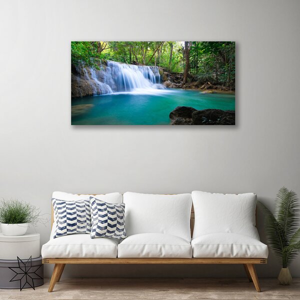 Tablou pe panza canvas Cascada Lake Forest Natura Albastru Maro Alb Verde