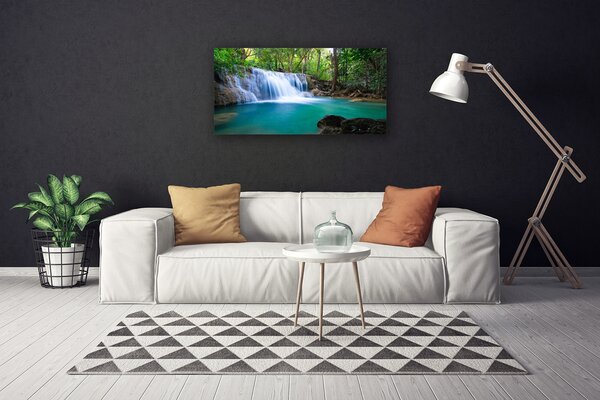 Tablou pe panza canvas Cascada Lake Forest Natura Albastru Maro Alb Verde