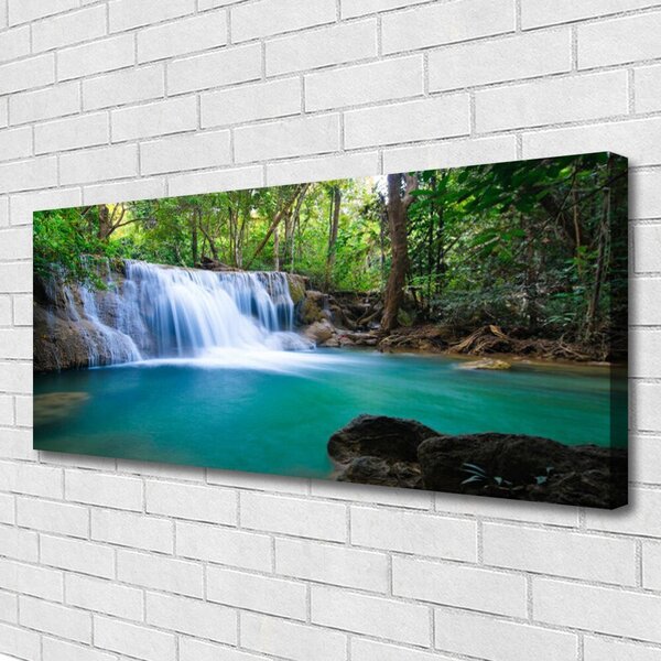 Tablou pe panza canvas Cascada Lake Forest Natura Albastru Maro Alb Verde