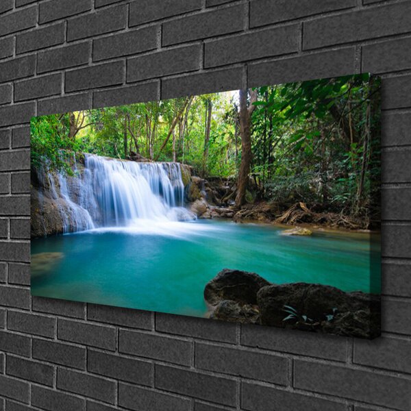 Tablou pe panza canvas Cascada Lake Forest Natura Albastru Maro Alb Verde