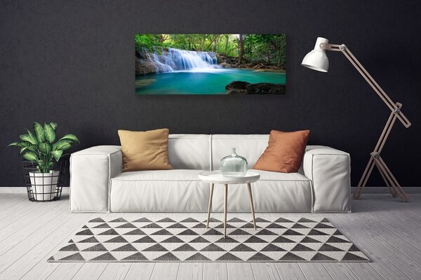 Tablou pe panza canvas Cascada Lake Forest Natura Albastru Maro Alb Verde
