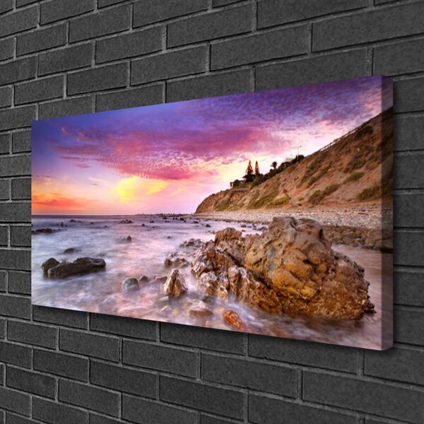 Tablou pe panza canvas Marea pietre Peisaj Gri Violet Roz