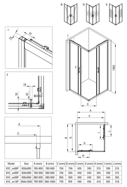 Deante Funkia Evo cabină de duș 80x80 cm pătrat crom luciu/sticlă cu model KYC_0E88P