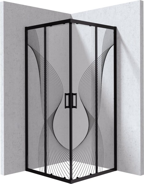 Deante Funkia Evo cabină de duș 80x80 cm pătrat negru mat/sticlă cu model KYC_NB88P