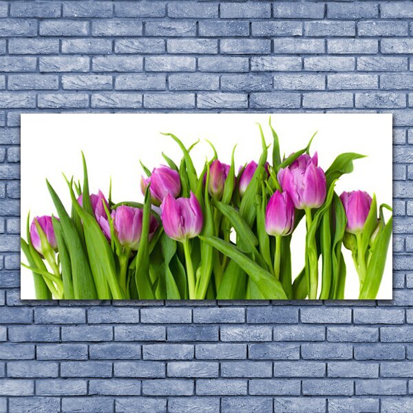 Tablou pe sticla Lalele Floral Roz Verde
