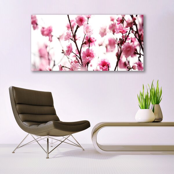 Tablou pe sticla Ramuri de flori Floral Brown roz