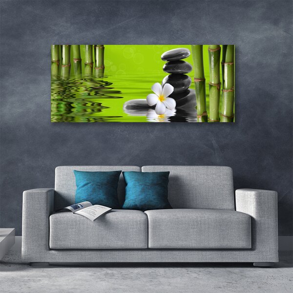 Tablou pe panza canvas Bamboo Tube flori Stones Arta Verde Negru Alb