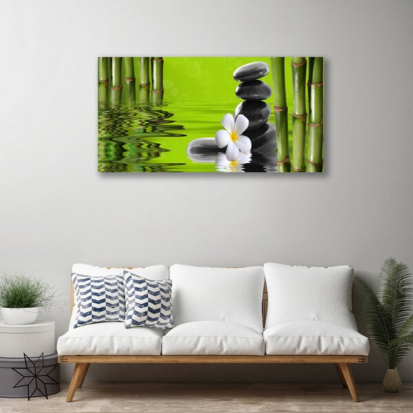 Tablou pe panza canvas Bamboo Tube flori Stones Arta Verde Negru Alb