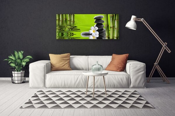 Tablou pe panza canvas Bamboo Tube flori Stones Arta Verde Negru Alb