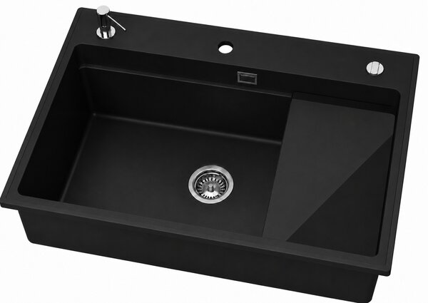 Ruvetti Absol 80 chiuvetă din granit cu inserție de scurgere 76x50 cm negru 3001AB_BC80_W