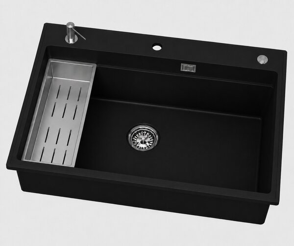 Ruvetti Absol 80 chiuvetă din granit cu inserție de scurgere 76x50 cm negru 3001AB_BC80_W