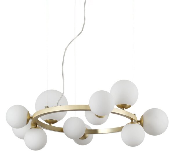 IDEAL LUX Lampă suspendată Perlage, alamă/alb, 11 brațe, Ø 73 cm, Auriu / Alamă, Camera de zi / sufragerie, Metal