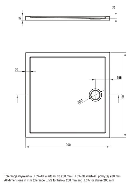Deante Funkia Evo cabină cu cădiță 90x90 cm pătrat negru mat/sticlă cu model KYCPND99P