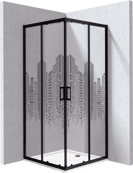 Deante Funkia Evo cabină cu cădiță 90x90 cm pătrat negru mat/sticlă cu model KYCPND99P