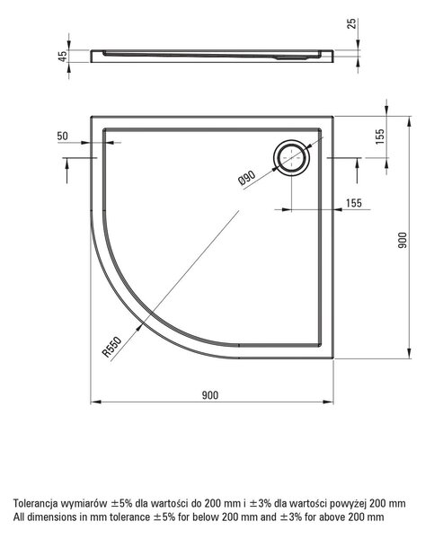 Deante Funkia Evo cabină cu cădiță 90x90 cm semicircular grafit mat/sticlă cu model KYPPDE99P