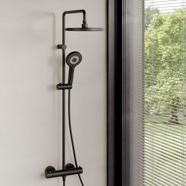 Kludi Dual Shower System set de duș perete cu termostat cu duș de ploaie negru 6906739-81
