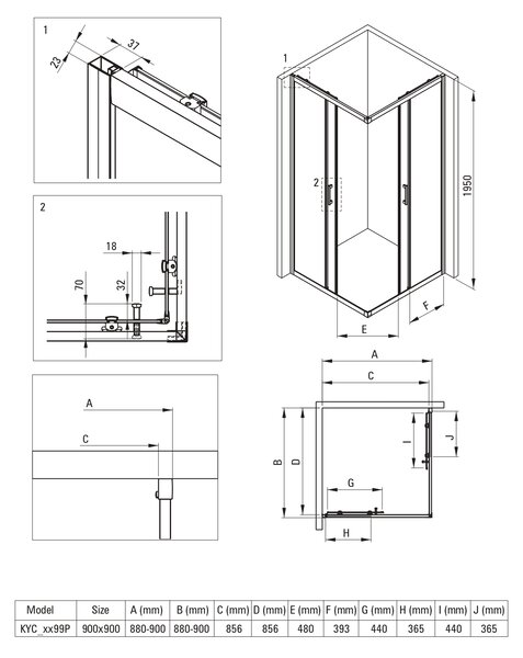 Deante Funkia Evo cabină cu cădiță 90x90 cm pătrat negru mat/sticlă cu model KYCPND99P