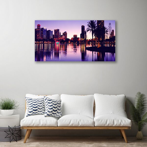 Tablou pe panza canvas Oraș Case Violet Negru
