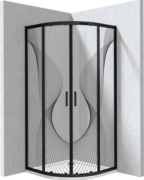 Deante Funkia Evo cabină cu cădiță 80x80 cm semicircular negru mat/sticlă cu model KYPPNB88P