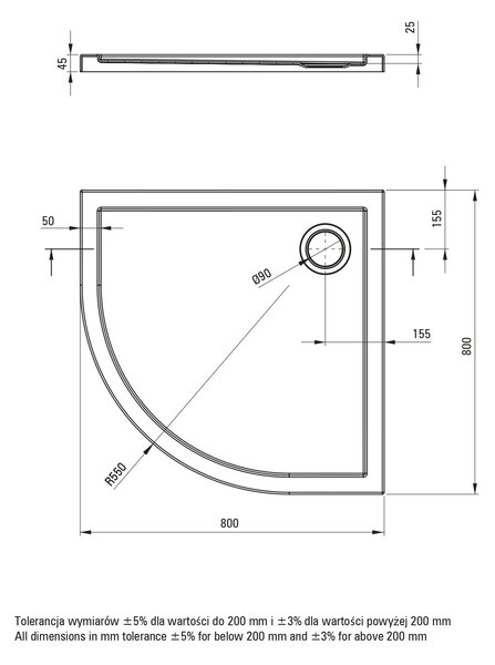 Deante Funkia Evo cabină cu cădiță 80x80 cm semicircular crom luciu/sticlă cu model KYPP0E88P