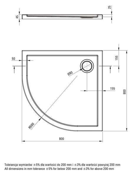 Deante Funkia Evo cabină cu cădiță 80x80 cm semicircular negru mat/sticlă cu model KYPPNB88P