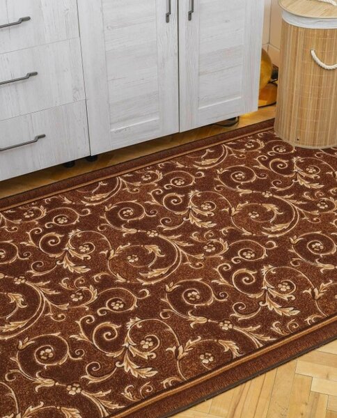 Traversa Print Marlen, Tesatura Plata, Latime 0.6m, Marime 60 x 300 cm, Maro, Festonata Surfilata Tivita, Antialergica, Polipropilena, Living