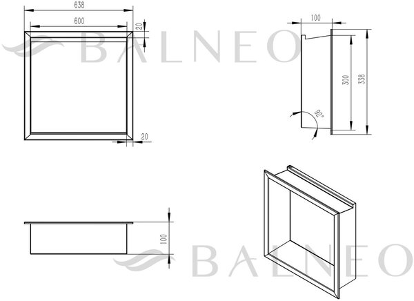 Balneo Wall Box LED Inox raft de nișă 30 cm oţel B0101010109-1