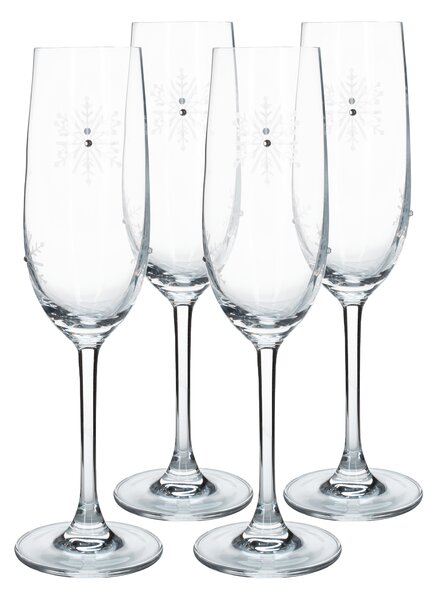 TEMPO-KONDELA SNOWFLAKE CHAMPAGNE, pahare de şampanie, set de 4, cu cristale, 230 ml